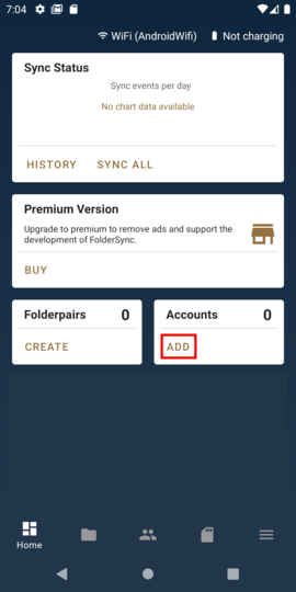 Tap ADD under Accounts Tap ADD under Accounts