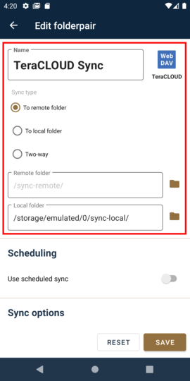 Enter synchronization settings Enter synchronization settings