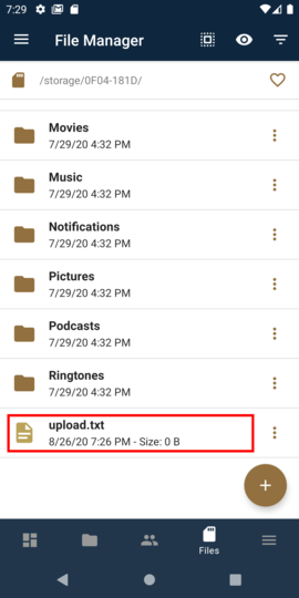 Long press on a file or folder to upload Long press on a file or folder to upload