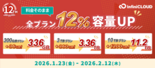 キャンペーン/料金はそのまま、クラウド容量12％増量！12周年記念セール