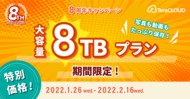 キャンペーン/大容量8TBプラン登場！期間限定8周年記念セール