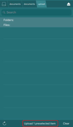 アップロード先を選択して「Upload ○ preselected item(s)」をタップ アップロード先を選択して「Upload ○ preselected item(s)」をタップ