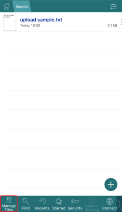 「Manage Files」をタップ 「Manage Files」をタップ