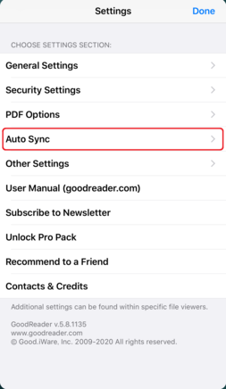 「Auto Sync」をタップ 「Auto Sync」をタップ